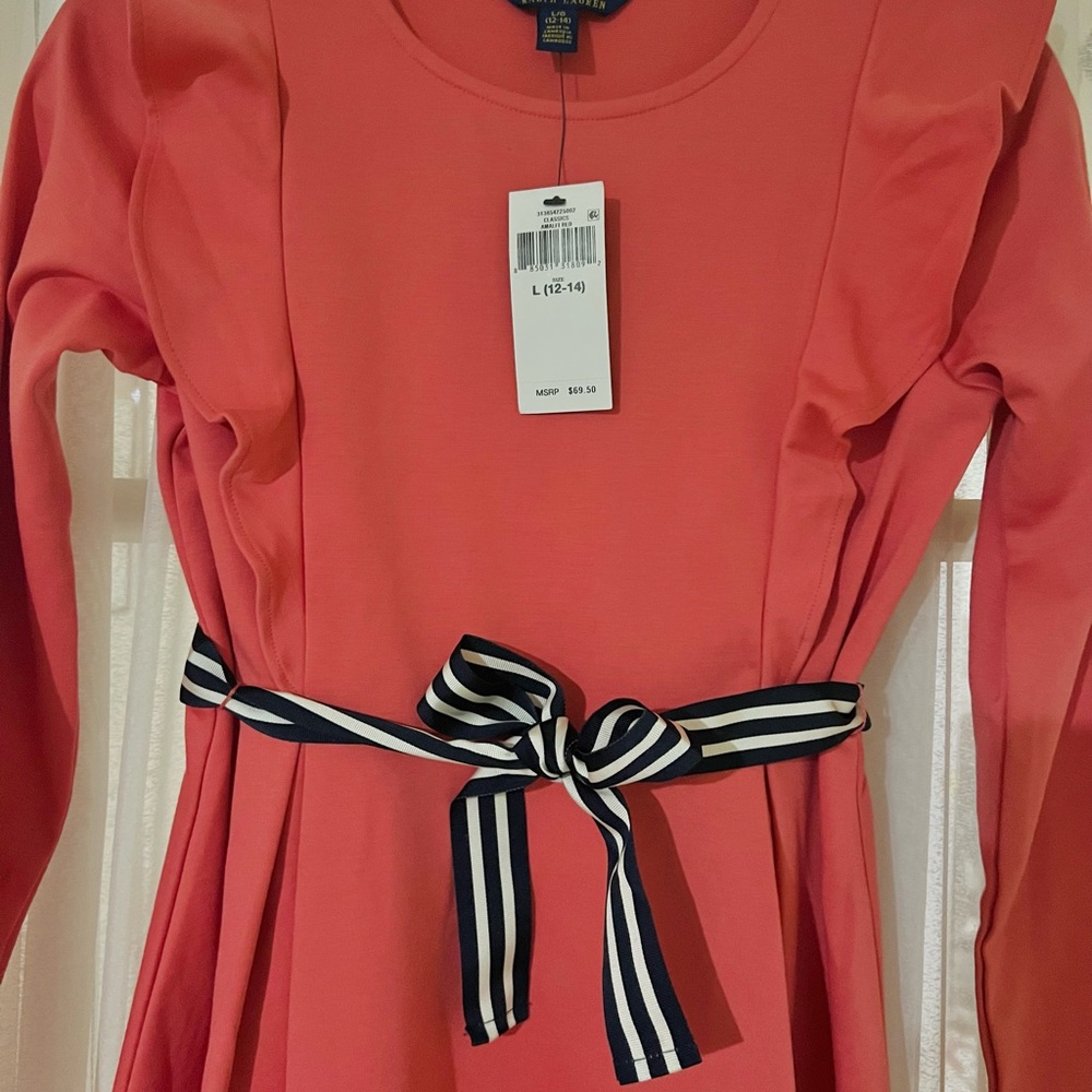 Polo Ralph Lauren Girls dress Coral Belted NWT - Picture 7 of 9